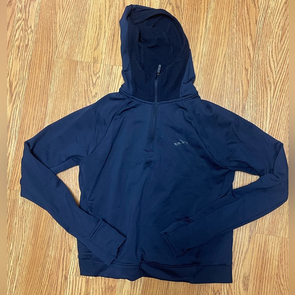 Brooks running hooded thermal quarter zip long sleeve running top Navy size S